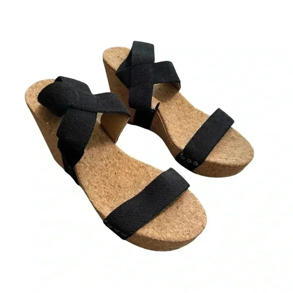 Lucky Brand Maxyne Cork Wedge Sandals Size 7.5